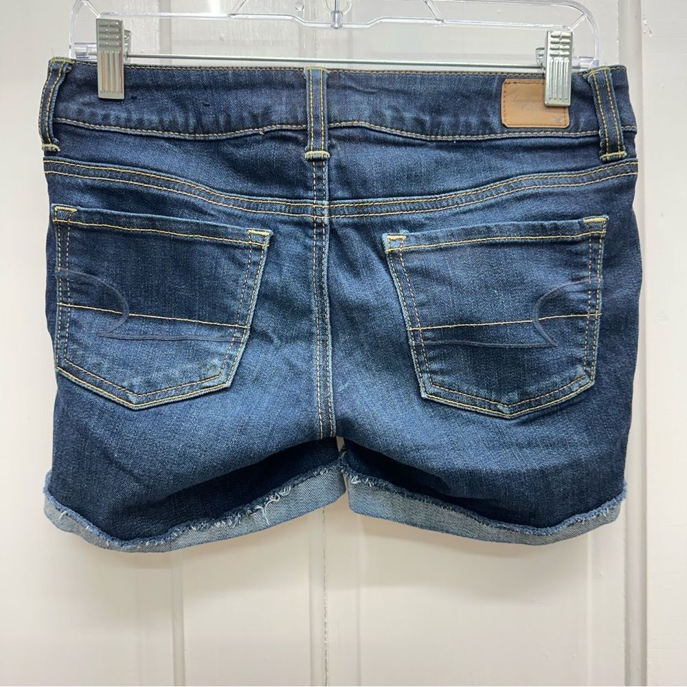 American Eagle stretch dark wash raw frayed hem denim jean‎ shorts women's 4 - Picture 3 of 5